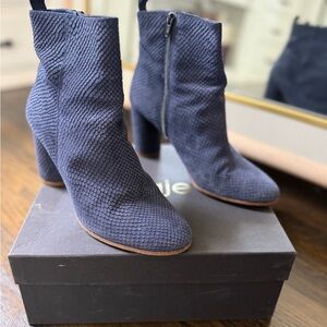 MAJE Suede Faux Snake Embossed Textured Ankle Booties